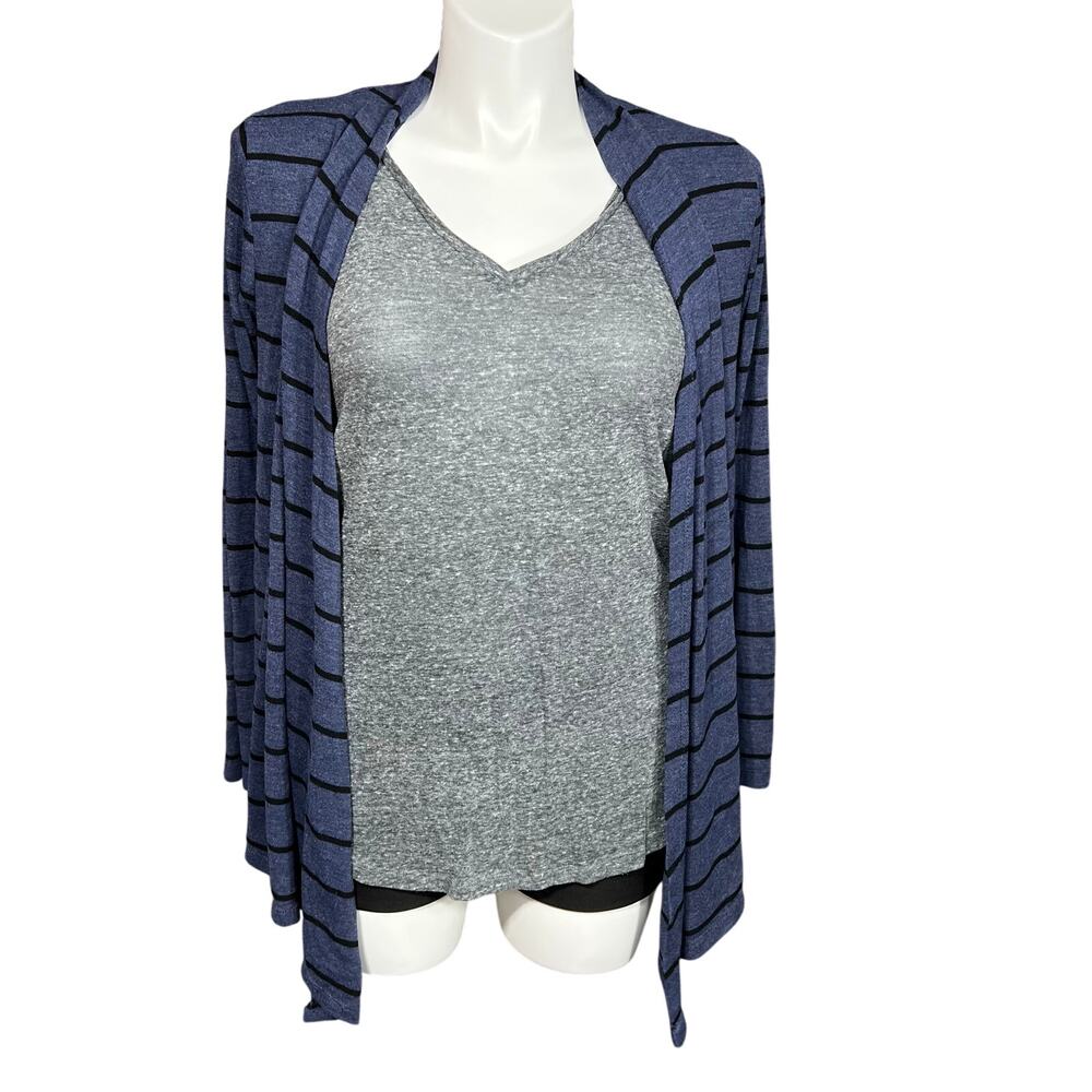 Rue21 Womens Cardigan Sweater Striped Open Drape Front Knit Stretch Blue Large